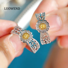 Load image into Gallery viewer, LUOWEND 18K White Gold Natural Yellow Diamond Ring for Women