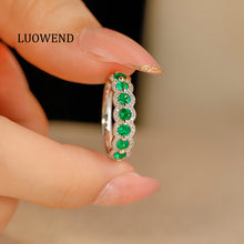 Load image into Gallery viewer, LUOWEND 18K White Gold Real Natural Diamond&Emerald Ring for Women