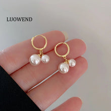 Load image into Gallery viewer, LUOWEND 18K Yellow Gold Natural Freshwater Pearl Earrings for Women