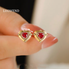 Load image into Gallery viewer, LUOWEND 18K Yellow Gold Real Natural Ruby and Diamond Gemstone Earrings for Women