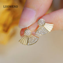 Load image into Gallery viewer, LUOWEND 18K Yellow Gold Real Natural Diamond Stud Earrings for Women