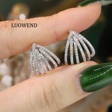 Load image into Gallery viewer, LUOWEND 18K White Gold Natural Diamond Earrings for Women
