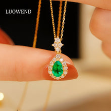 Load image into Gallery viewer, LUOWEND 18K Yellow Gold Real Natural Diamond&Emerald Necklace for Women