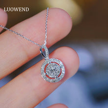 Load image into Gallery viewer, LUOWEND 18K White Gold Real Natural Diamond Pendant Necklace for Women