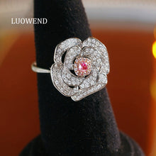 Load image into Gallery viewer, LUOWEND 18K White Gold Natural Pink Diamond Ring for Women