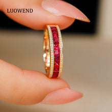 Load image into Gallery viewer, LUOWEND 18K Yellow Gold Real Natural Ruby Ring for Women