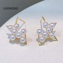 Load image into Gallery viewer, LUOWEND 18K Yellow Gold Real Natural Freshwater Pearl Earrings for Women
