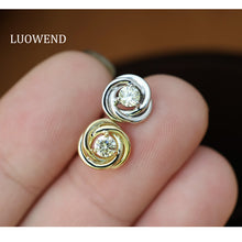 Load image into Gallery viewer, LUOWEND 18K Rose/White/Yellow Gold Real Natural Diamond Earrings for Women