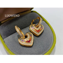Load image into Gallery viewer, LUOWEND 18K Yellow Gold Natural Color Sapphire Earrings for Women