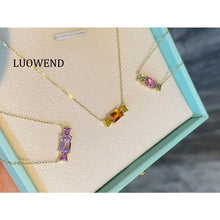 Load image into Gallery viewer, LUOWEND 18K Yellow Gold Natural Color Sapphire Necklace for Women