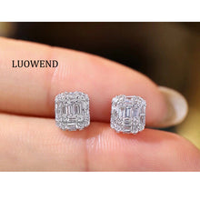 Load image into Gallery viewer, LUOWEND 18K White Gold Natural Diamond Stud Earrings for Women