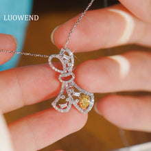 Load image into Gallery viewer, LUOWEND 18K White Gold Natural Yellow Diamond Necklace for Women
