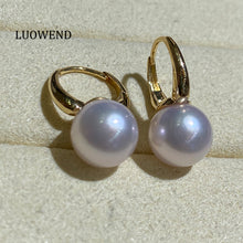 Load image into Gallery viewer, LUOWEND 18K Yellow Gold Real Natural Akoya Pearl Earrings for Women