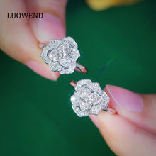 Load image into Gallery viewer, LUOWEND 18K White Gold Real Natural Diamond Ring for Women