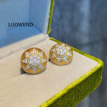 Load image into Gallery viewer, LUOWEND 18K Yellow Gold Natural Diamond Earrings for Women