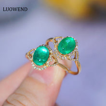 Load image into Gallery viewer, LUOWEND 18K Yellow Gold Real Natural Emerald and Diamond Gemstone Ring for Women