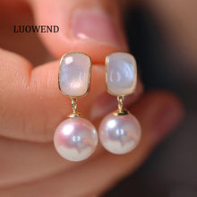 Load image into Gallery viewer, LUOWEND 18K Yellow Gold Real Natural Pearl Earrings for Women