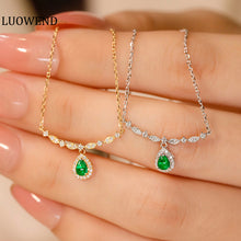 Load image into Gallery viewer, LUOWEND 18K White or Yellow Gold Real Natural Emerald Necklace for Women