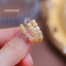 Load image into Gallery viewer, LUOWEND 18K Yellow Gold Real Natural Diamond Ring for Women