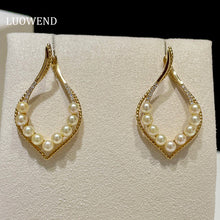 Load image into Gallery viewer, LUOWEND 18K White or Yellow Gold Real Natural Akoya Pearl Earrings for Women