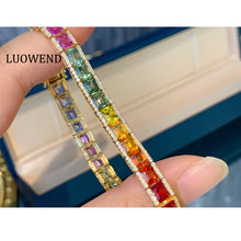 Load image into Gallery viewer, LUOWEND 18K Yellow Gold Natural Color Sapphire Bracelet for Women