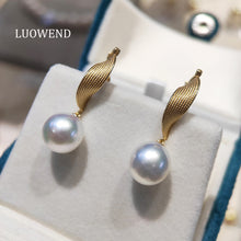 Load image into Gallery viewer, LUOWEND 18K Yellow Gold Real Natural Seawater Pearl Earrings for Women