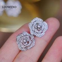 Load image into Gallery viewer, LUOWEND 18K White Gold Real Natural Diamond Stud Earrings for Women