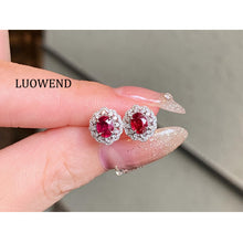 Load image into Gallery viewer, LUOWEND 18K White Gold Natural Ruby Earrings for Women