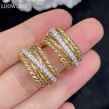 Load image into Gallery viewer, LUOWEND 18K White and Yellow Gold Real Natural Diamond Hoop Earrings for Women