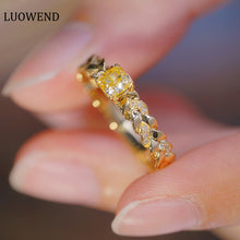 Load image into Gallery viewer, LUOWEND 18K Yellow Gold Real Natural Yellow Diamond Ring for Women