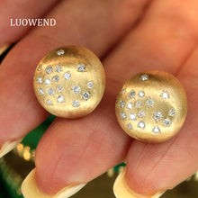 Load image into Gallery viewer, LUOWEND 18K White or Yellow Gold Natural Diamond Earrings for Women