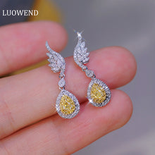 Load image into Gallery viewer, LUOWEND 18K White Gold Real Natural Yellow Diamond Stud Earrings for Women