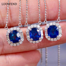 Load image into Gallery viewer, LUOWEND 18K White Gold Real Natural Sapphire and Diamond Gemstone Necklace for Women