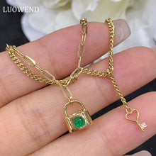 Load image into Gallery viewer, LUOWEND 18K Yellow Gold Real Natural Emerald Gemstone Bracelet for Women