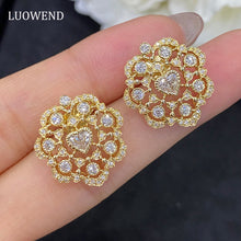 Load image into Gallery viewer, LUOWEND 18K White or Yellow Gold Real Natural Diamond Stud Earrings for Women