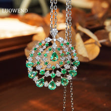 Load image into Gallery viewer, LUOWEND 18K White Gold Real Natural Emerald and Diamond Gemstone Necklace for Women