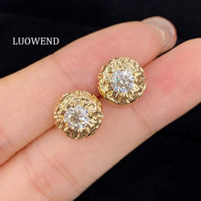 Load image into Gallery viewer, LUOWEND 18K Yellow Gold Natural Diamond Earrings for Women