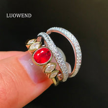 Load image into Gallery viewer, LUOWEND 18K White+Yellow Gold Natural Ruby Ring for Women