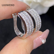 Load image into Gallery viewer, LUOWEND 18K White Gold Real Natural Diamond Hoop Earrings for Women