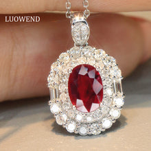 Load image into Gallery viewer, LUOWEND 18K White Gold Real Natural Ruby Necklace for Women