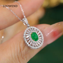 Load image into Gallery viewer, LUOWEND 18K White and Yellow Gold Real Natural Emerald and Diamond Gemstone Necklace for Women