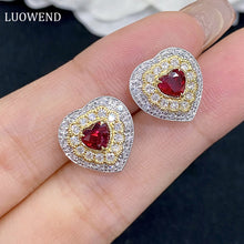 Load image into Gallery viewer, LUOWEND 18K White and Yellow Gold Real Natural Ruby Gemstone Earrings for Women