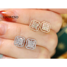 Load image into Gallery viewer, LUOWEND 18K White/Rose/Yellow Gold Real Natural Diamond Stud Earrings for Women