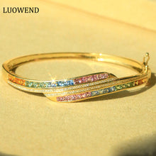Load image into Gallery viewer, LUOWEND 18K Gold Real Natural Aquamarine and Diamond Gemstone Bracelet for Women