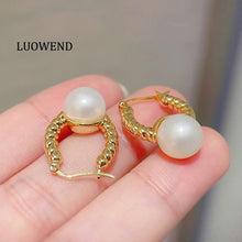 Load image into Gallery viewer, LUOWEND 18K Yellow Gold Real Natural Pearl Earrings for Women