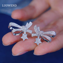 Load image into Gallery viewer, LUOWEND 18K White Gold Real Natural Diamond Stud Earrings for Women