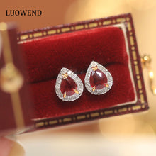 Load image into Gallery viewer, LUOWEND 18K White and Yellow Gold Real Natural Ruby and Diamond Earrings for Women
