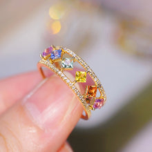 Load image into Gallery viewer, LUOWEND 18K Yellow Gold Real Natural Aquamarine and Diamond Gemstone Ring for Women