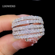 Load image into Gallery viewer, LUOWEND 18K White Gold Real Natural Diamond Ring for Women