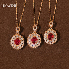 Load image into Gallery viewer, LUOWEND 18K Rose Gold Real Natural Ruby and Diamond Gemstone Necklace for Women